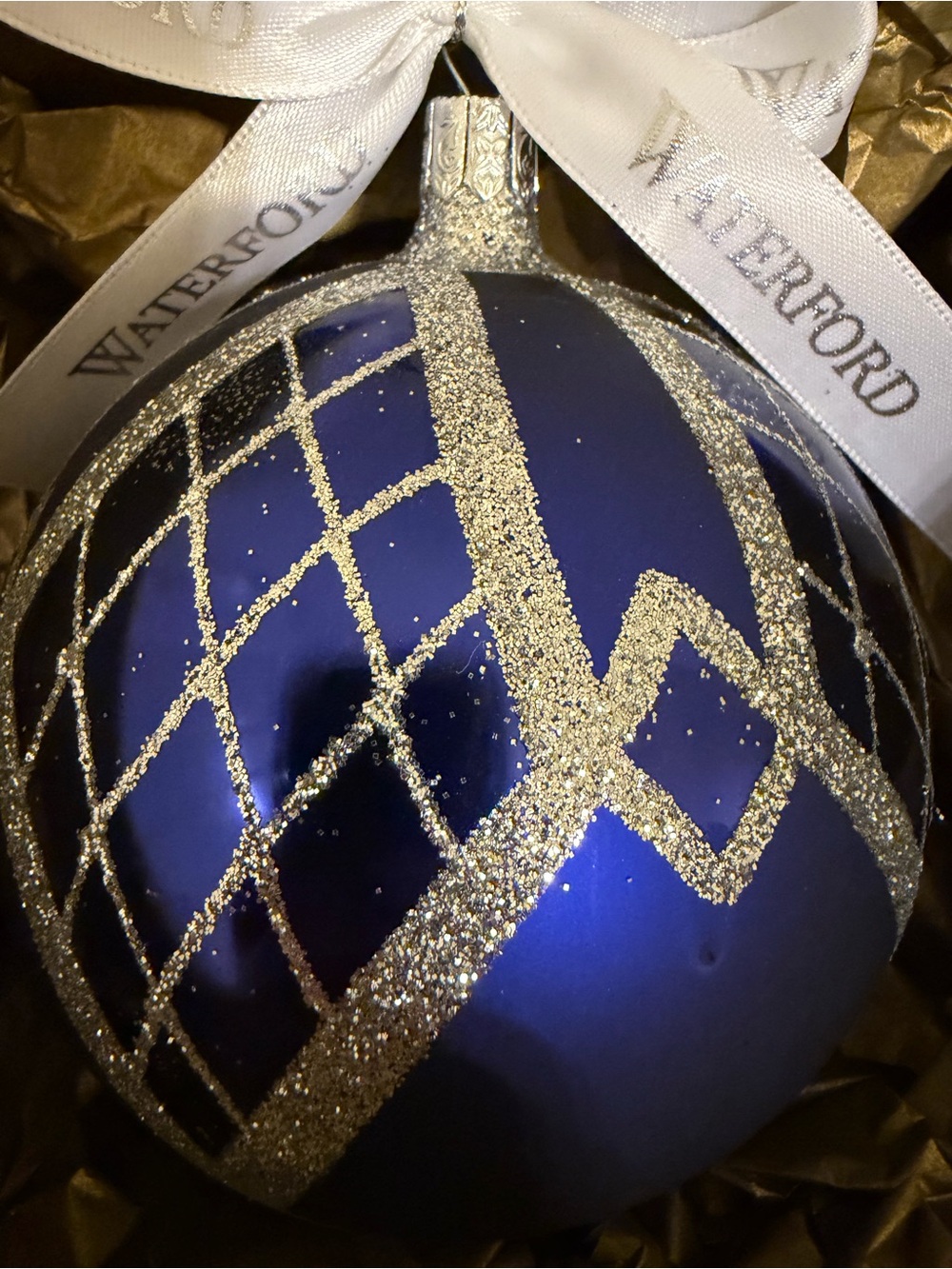 Waterford Cobalt Blue and Silver Glitter Holiday Ornament